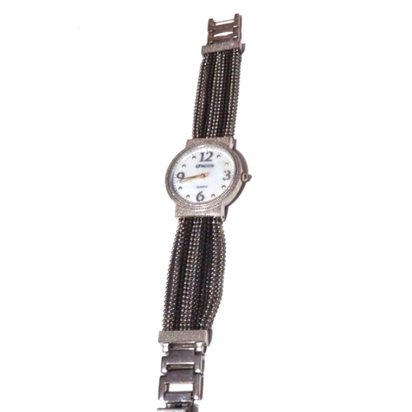 CHICO'S KERRIANNE ROUND FACE QUARTZ TINY BLACK AND SILVER BEADED BAND 7" WATCH - Picture 1 of 10